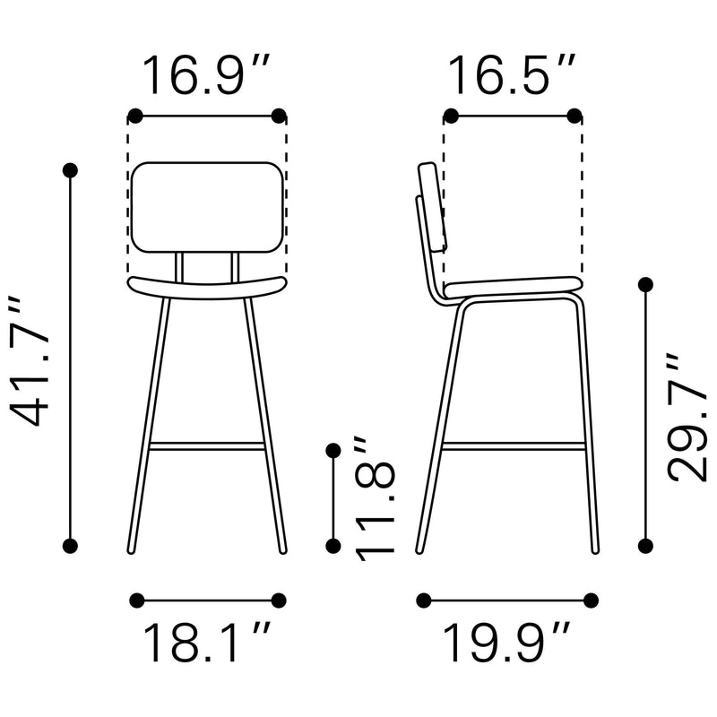 Zuo Boston 109505 Barstool - Vintage Black IMAGE 10