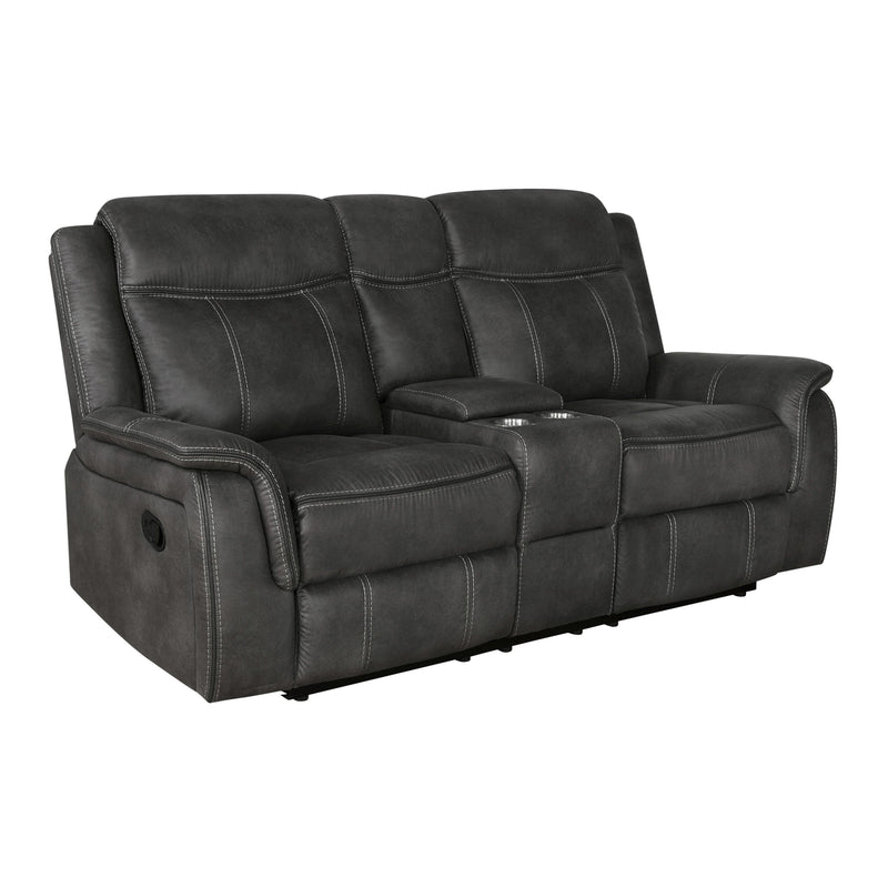  Coaster Furniture Lawrence 603505 Upholstered Padded Arm Reclining Loveseat - Charcoal IMAGE 1