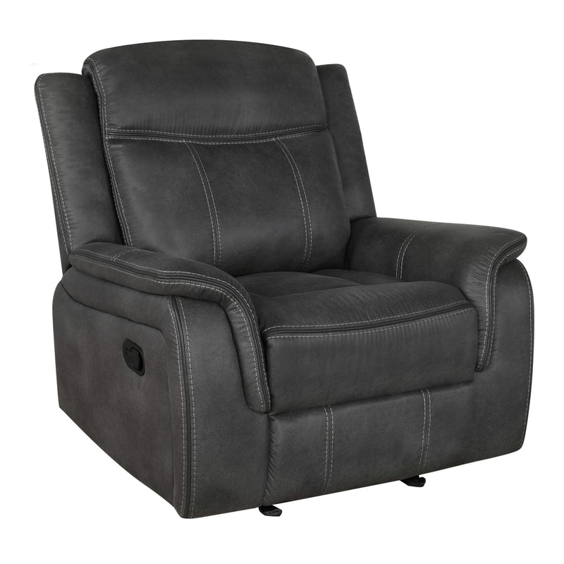  Coaster Furniture Lawrence 603506 Upholstered Padded Arm Glider Recliner - Charcoal IMAGE 1
