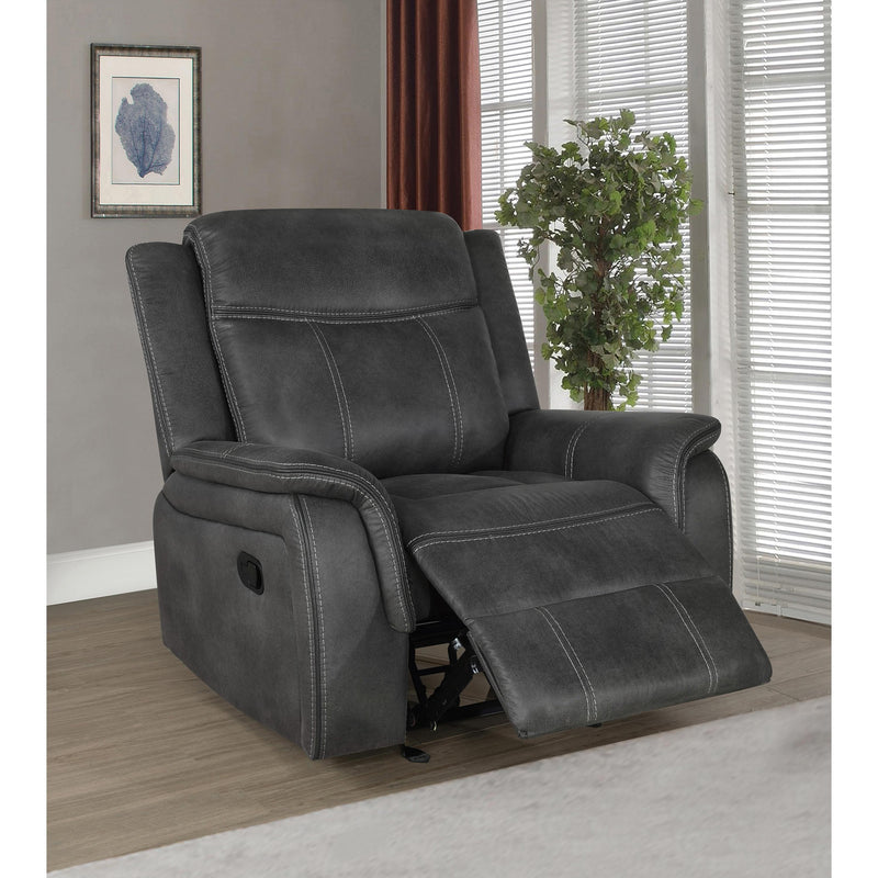  Coaster Furniture Lawrence 603506 Upholstered Padded Arm Glider Recliner - Charcoal IMAGE 5