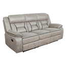 Coaster Furniture Greer 651351 Upholstered Motion Reclining Sofa - Taupe IMAGE 1