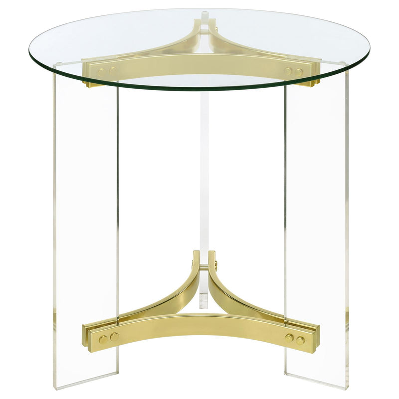 Coaster Furniture Janessa 710067 Round Glass Top Acrylic Leg End Table - Matte Brass IMAGE 3