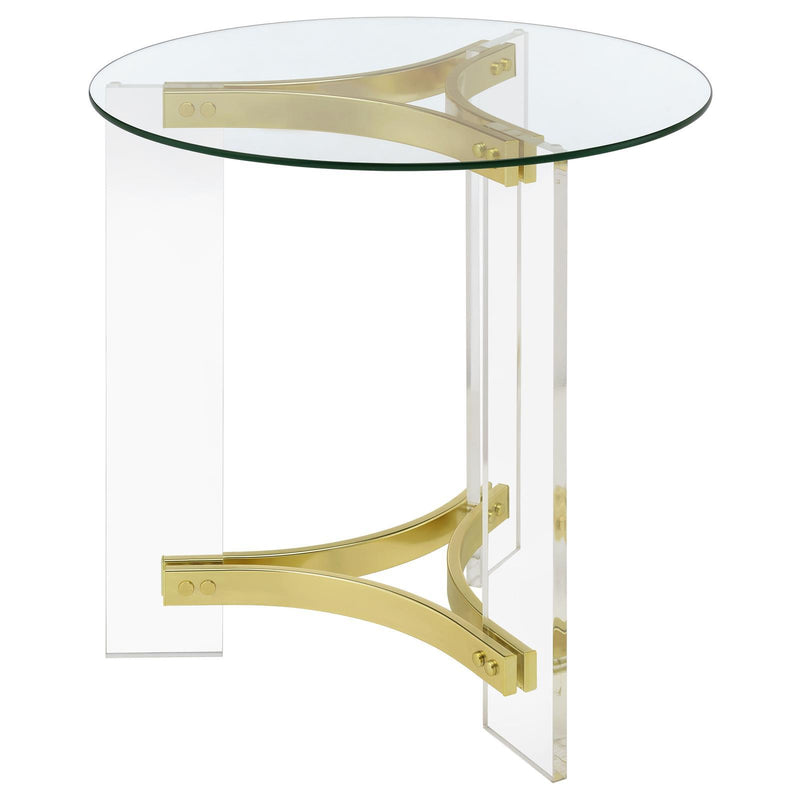 Coaster Furniture Janessa 710067 Round Glass Top Acrylic Leg End Table - Matte Brass IMAGE 4