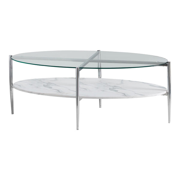 Coaster Furniture Cadee 723278 Oval Glass Top Coffee Table - White and Chrome IMAGE 1