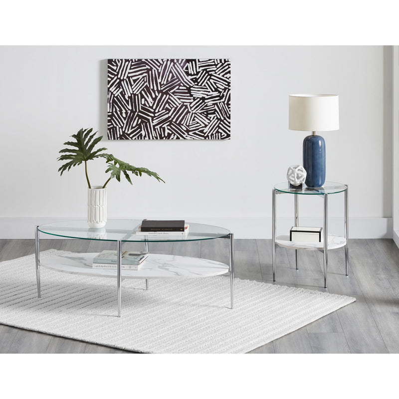 Coaster Furniture Cadee 723278 Oval Glass Top Coffee Table - White and Chrome IMAGE 2