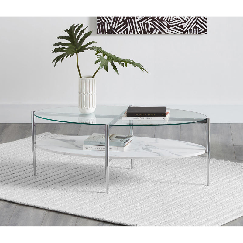 Coaster Furniture Cadee 723278 Oval Glass Top Coffee Table - White and Chrome IMAGE 3