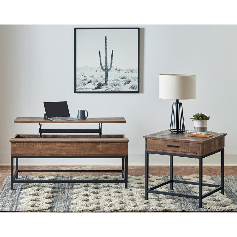 Coaster Furniture Byers 723777 Square 1-Drawer End Table - Brown Oak/Sandy Black IMAGE 2