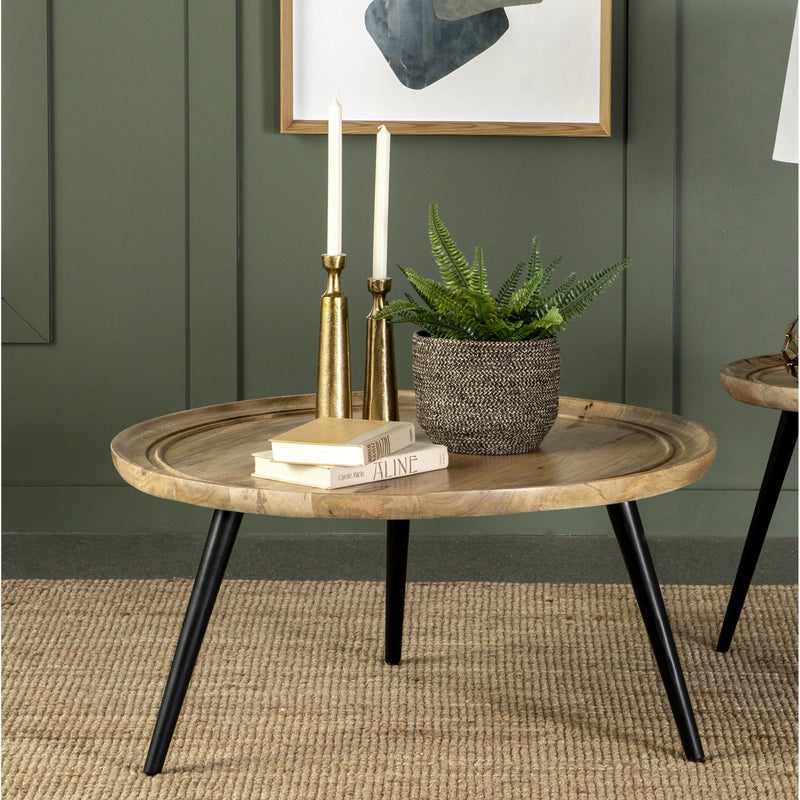 Coaster Furniture Zoe 736108 Round Mango Wood Coffee Table - Natural and Black IMAGE 2