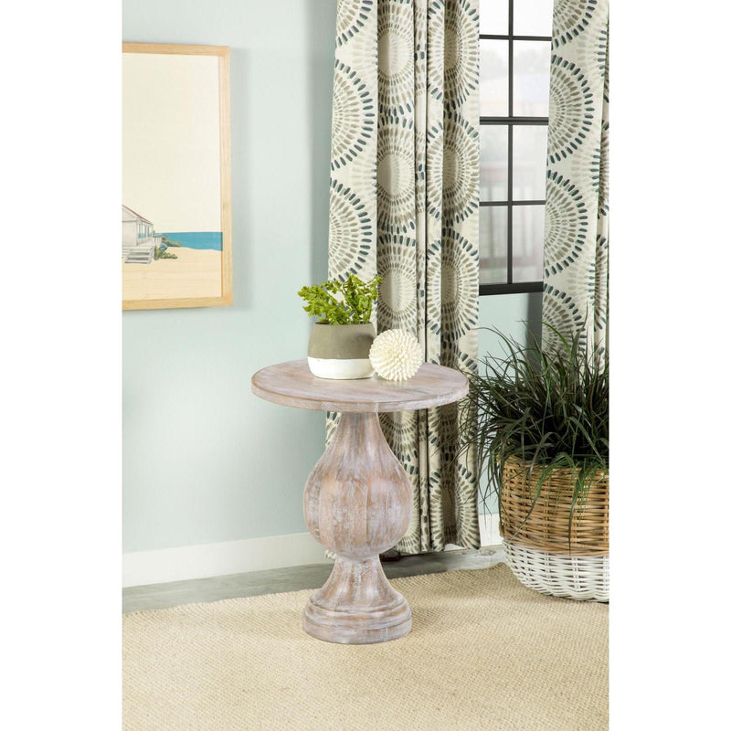 Coaster Furniture Daniella 915107 Round Pedestal Accent Table - White Washed IMAGE 2