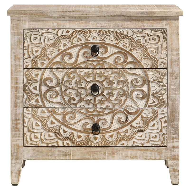  Coaster Furniture Mariska 950390 3-Drawer Wood Mandala Cabinet - Distressed White IMAGE 3