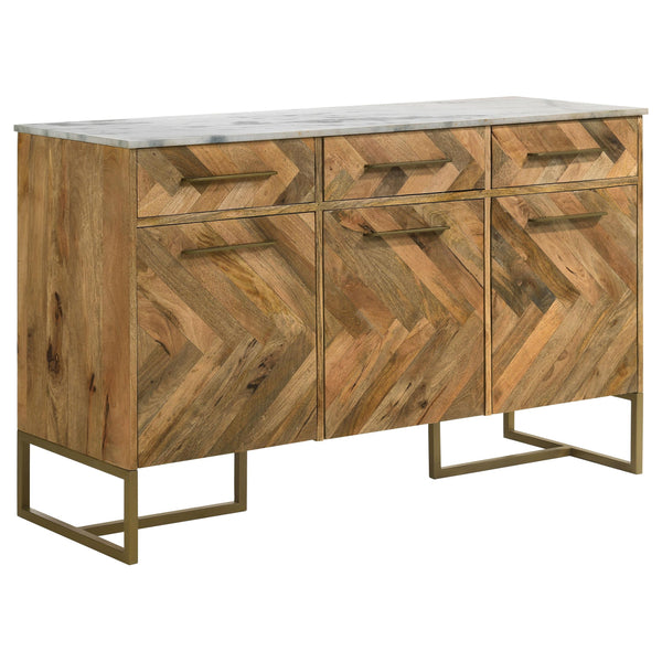 Coaster Furniture Keaton 951138 3-door Marble Top Herringbone Accent Cabinet - Natural IMAGE 1