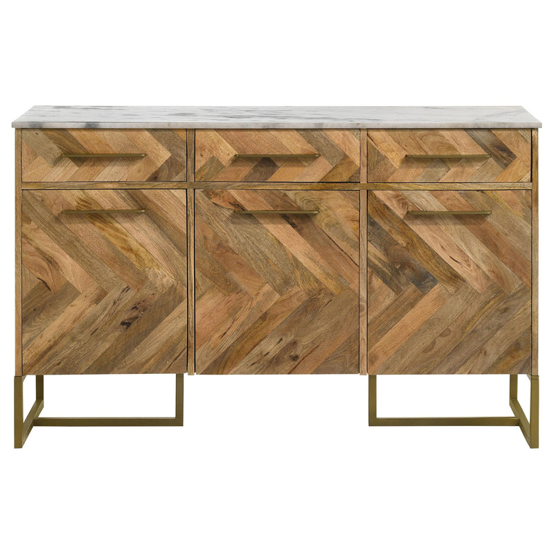 Coaster Furniture Keaton 951138 3-door Marble Top Herringbone Accent Cabinet - Natural IMAGE 3