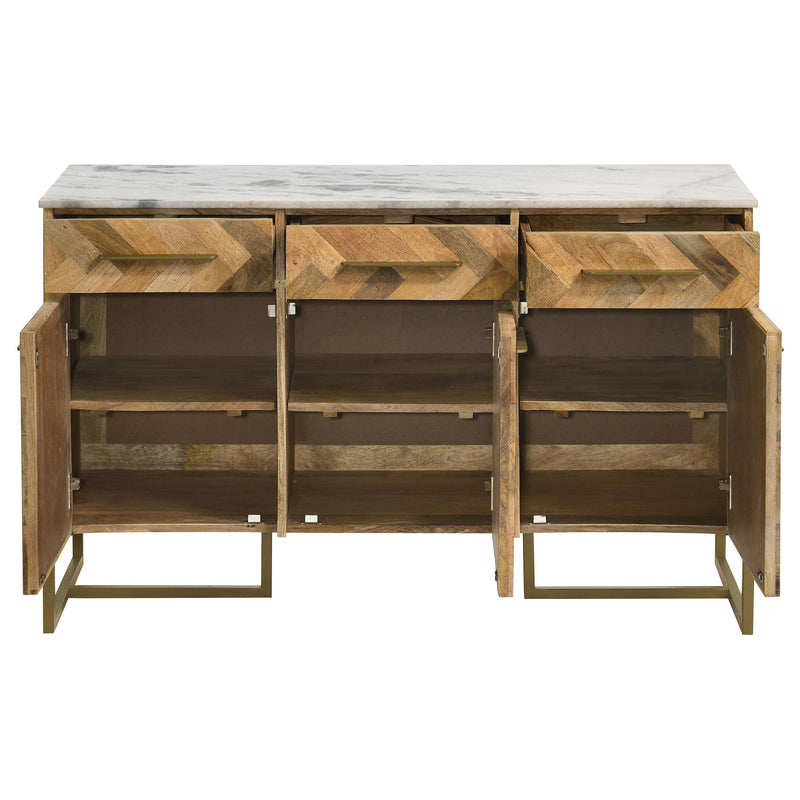 Coaster Furniture Keaton 951138 3-door Marble Top Herringbone Accent Cabinet - Natural IMAGE 4