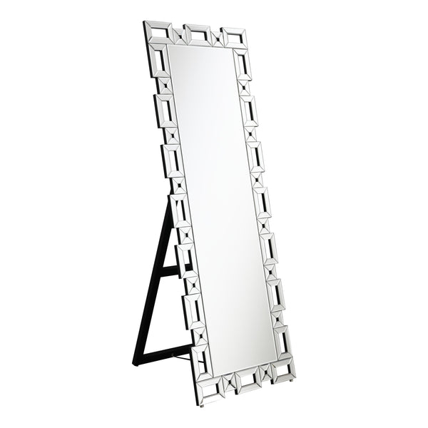  Coaster Furniture Tavin 961634 24 x 65 Inch Geometric Frame Standing Mirror - Silver IMAGE 1