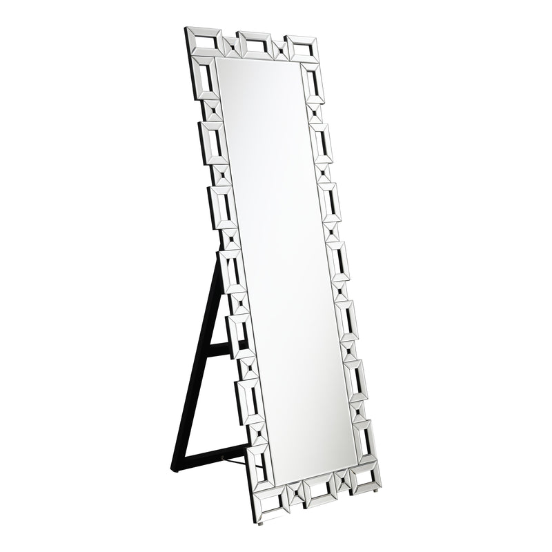  Coaster Furniture Tavin 961634 24 x 65 Inch Geometric Frame Standing Mirror - Silver IMAGE 1