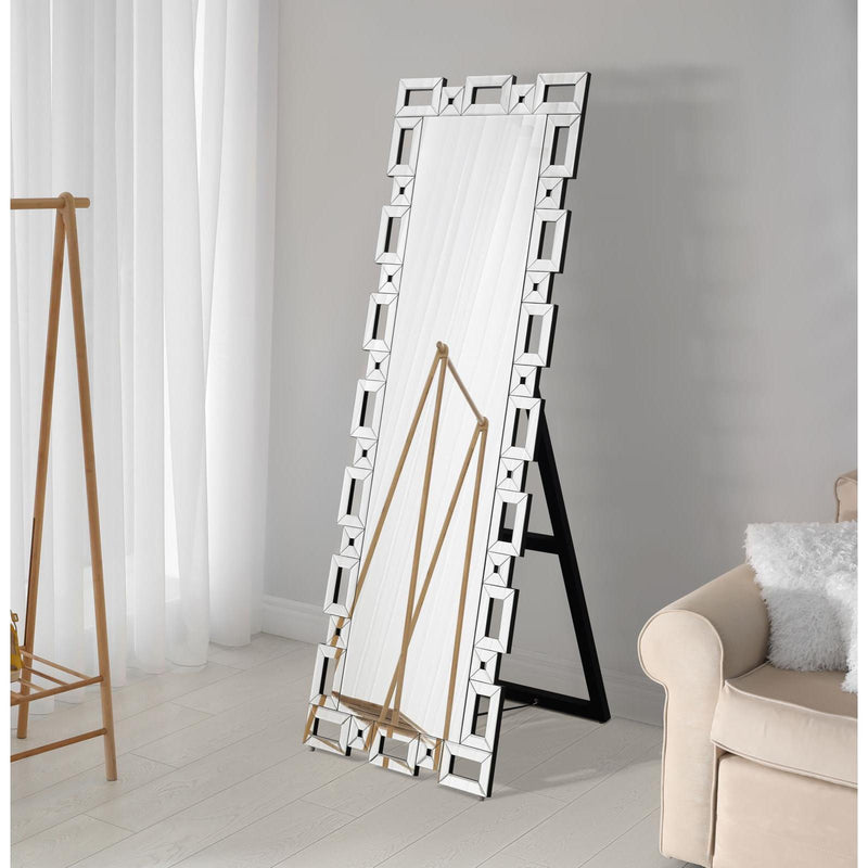  Coaster Furniture Tavin 961634 24 x 65 Inch Geometric Frame Standing Mirror - Silver IMAGE 2