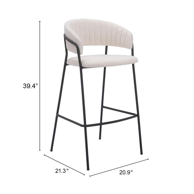 Zuo Josephine 109673 Barstool - Cream IMAGE 8