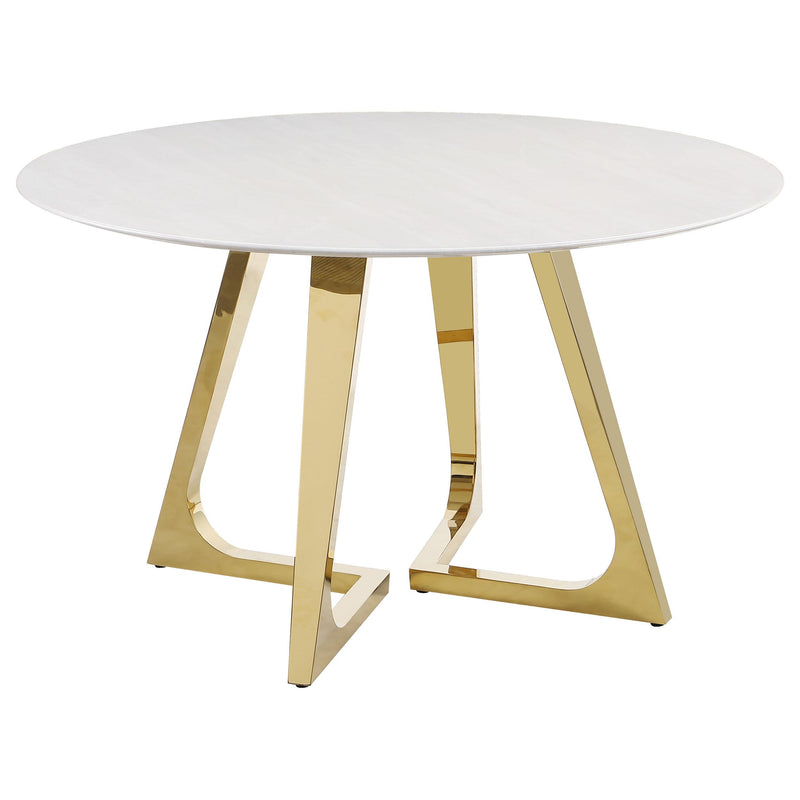  Coaster Furniture Gwynn 107171 Round 51-inch Marble Stainless Steel Dining Table - Gold IMAGE 1