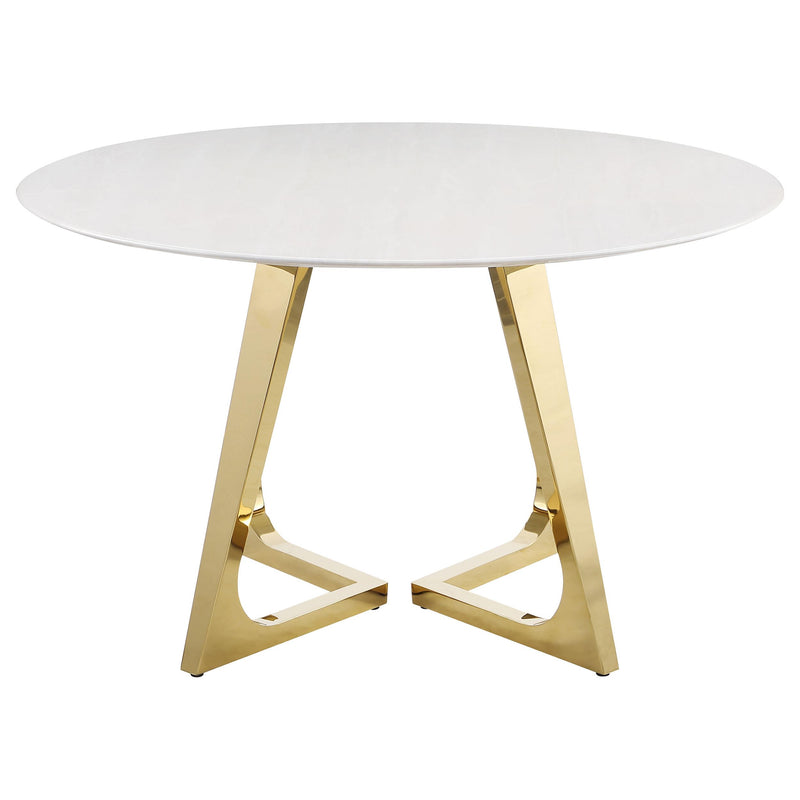  Coaster Furniture Gwynn 107171 Round 51-inch Marble Stainless Steel Dining Table - Gold IMAGE 2