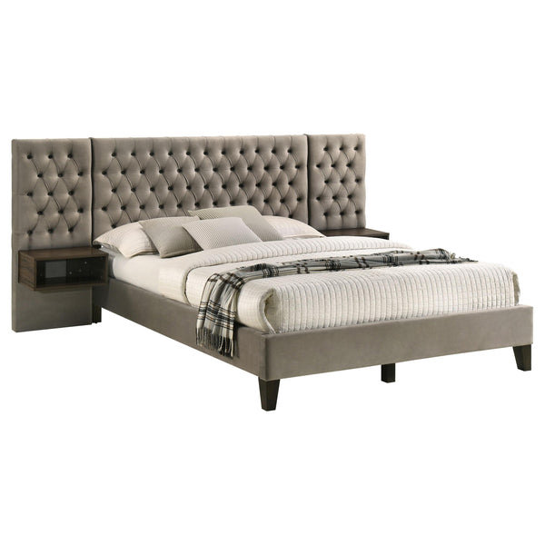 Coaster Furniture Marley 300833Q Upholstered Queen Wall Panel Bed - Light Brown IMAGE 1