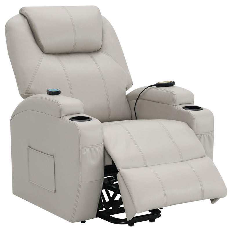  Coaster Furniture Sanger 600497P Upholstered Power Lift Massage Recliner - Champagne IMAGE 2
