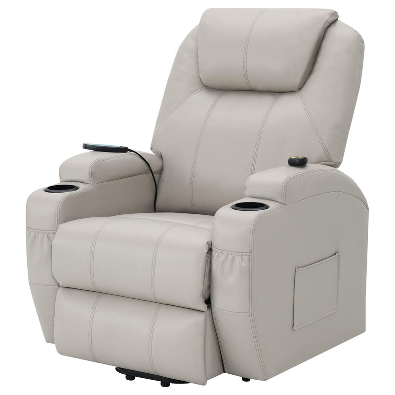  Coaster Furniture Sanger 600497P Upholstered Power Lift Massage Recliner - Champagne IMAGE 5