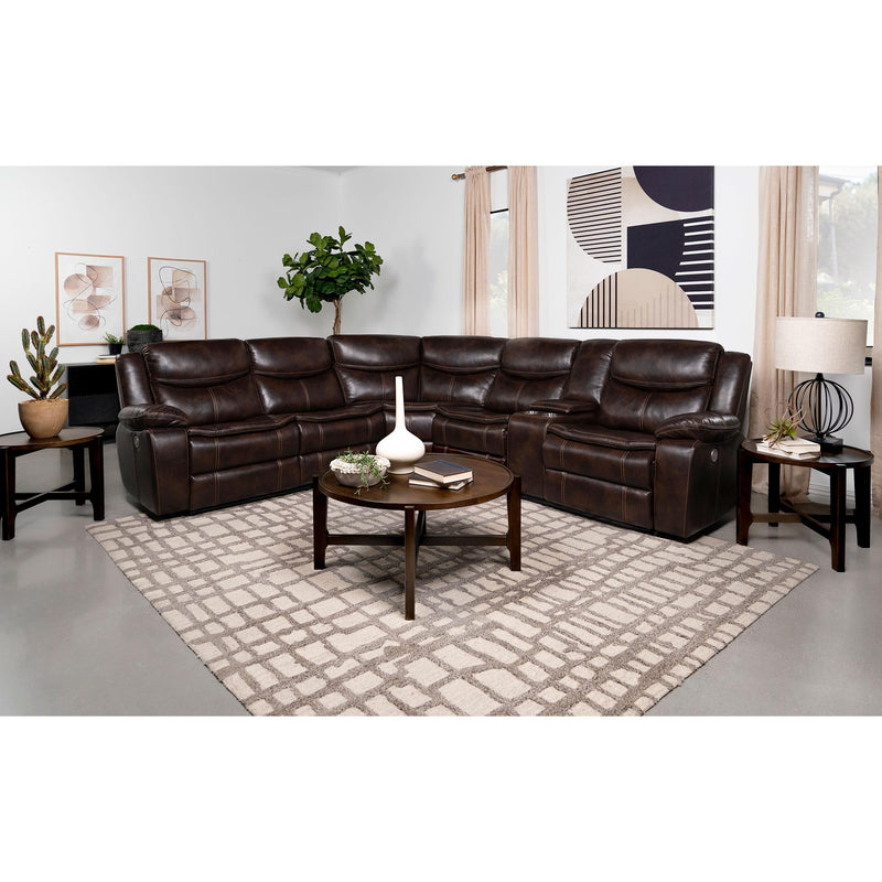  Coaster Furniture Sycamore 610190P Upholstered Power Reclining Sectional Sofa - Brown IMAGE 2