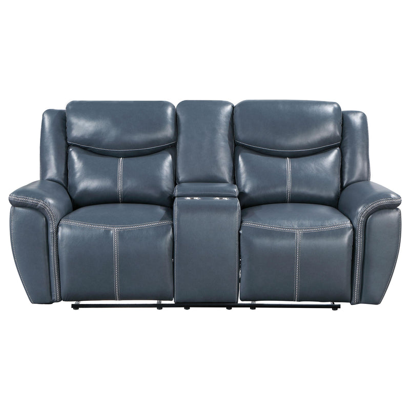  Coaster Furniture Sloane 610272 Upholstered Padded Arm Reclining Loveseat - Blue IMAGE 4
