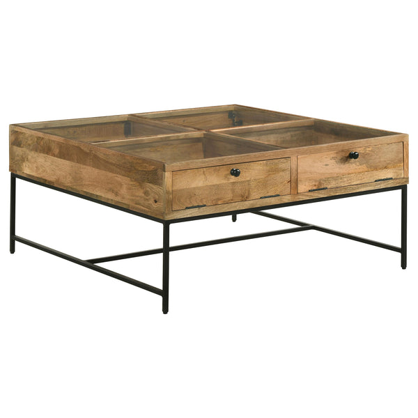  Coaster Furniture Stephie 704698 4-Drawer Square Glass Top Coffee Table - Honey Brown IMAGE 1
