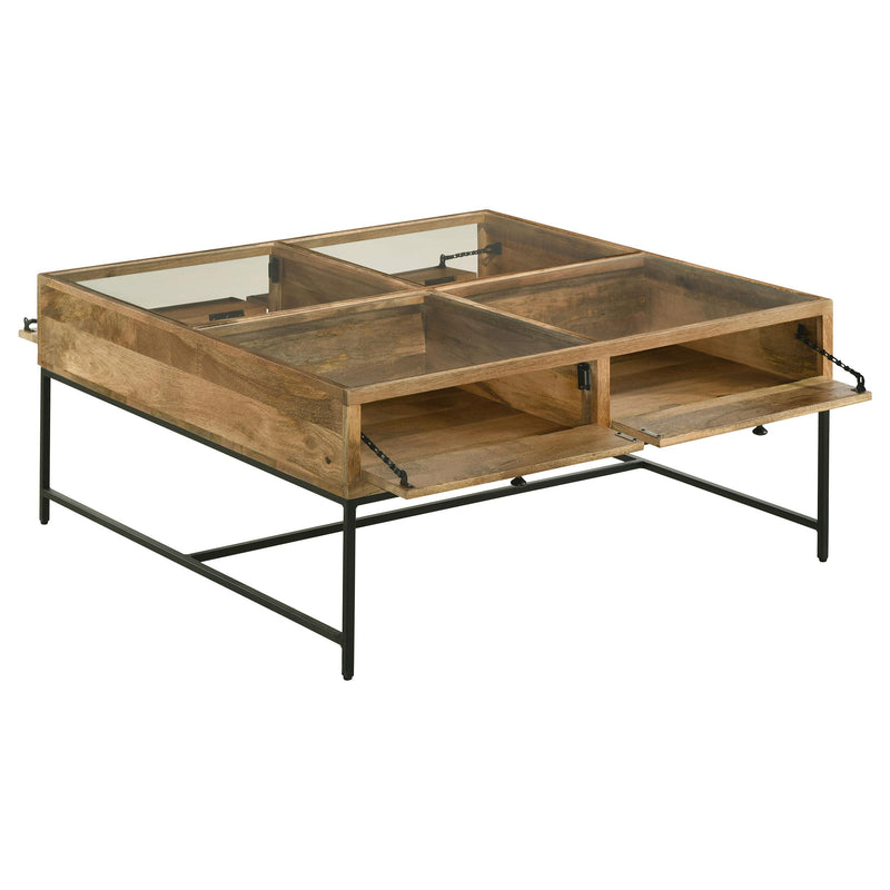  Coaster Furniture Stephie 704698 4-Drawer Square Glass Top Coffee Table - Honey Brown IMAGE 3