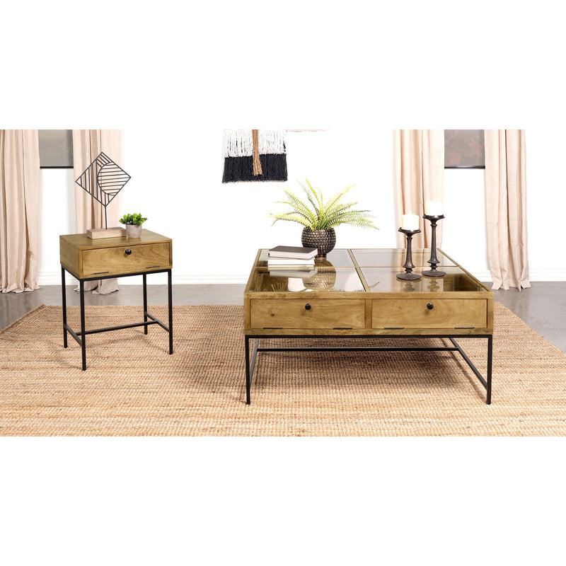  Coaster Furniture Stephie 704698 4-Drawer Square Glass Top Coffee Table - Honey Brown IMAGE 8
