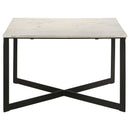  Coaster Furniture Tobin 707698 Square Marble Top Coffee Table - White and Black IMAGE 3