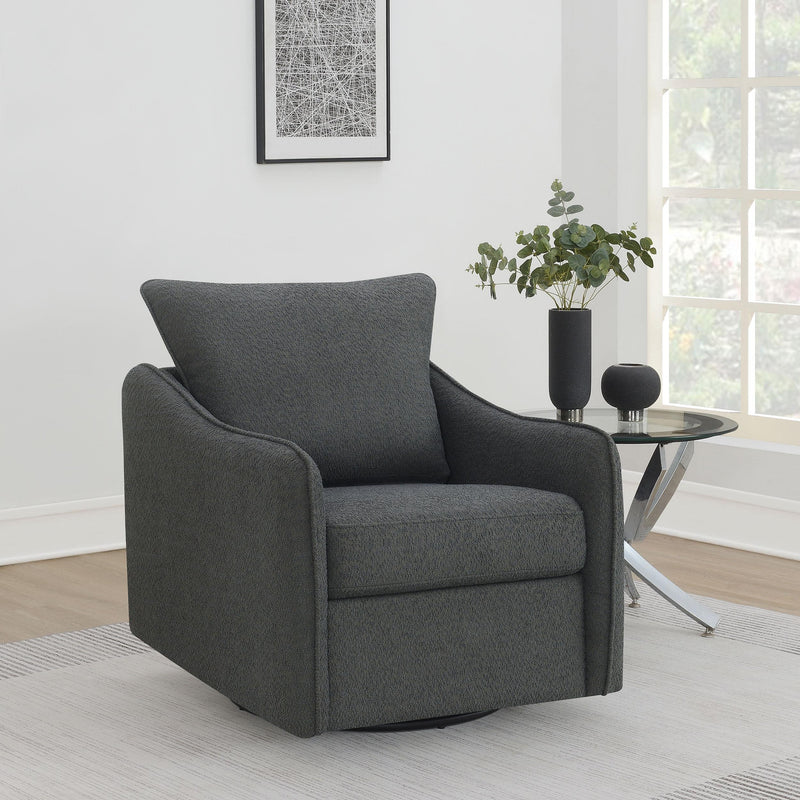  Coaster Furniture Madia 903393 Upholstered Sloped Arm Swivel Glider Chair - Charcoal IMAGE 2
