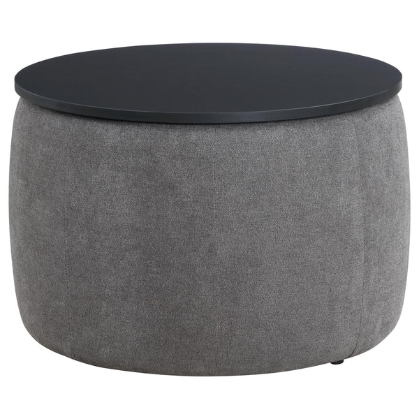  Coaster Furniture Tesoro 910147 Round Upholstered Lift Top Storage - Ottoman Grey IMAGE 1