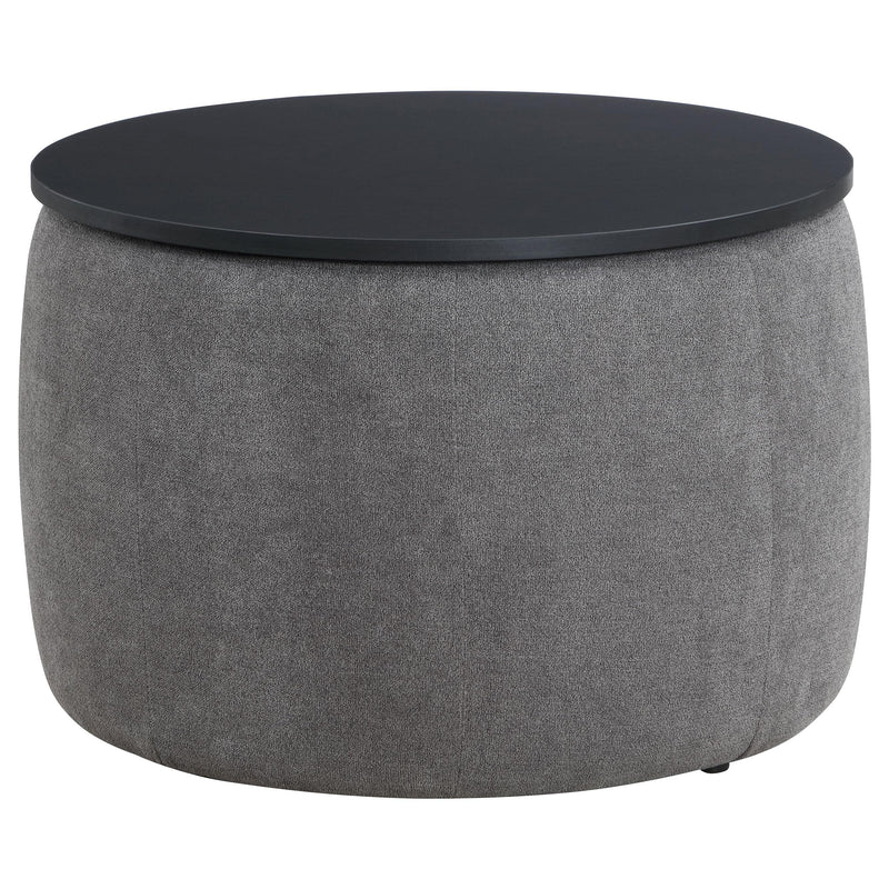  Coaster Furniture Tesoro 910147 Round Upholstered Lift Top Storage - Ottoman Grey IMAGE 1