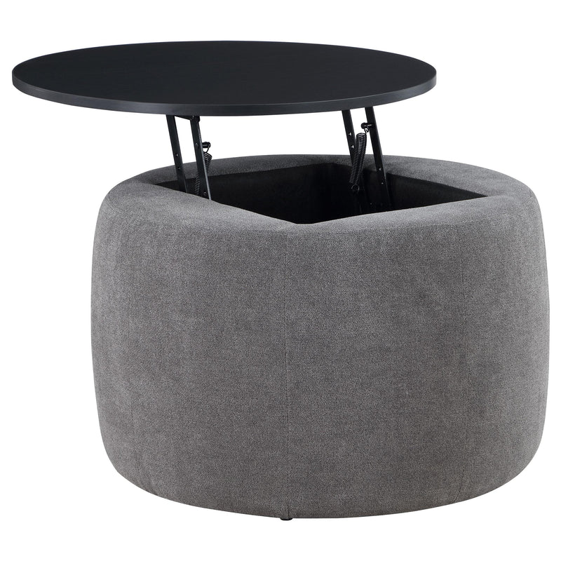  Coaster Furniture Tesoro 910147 Round Upholstered Lift Top Storage - Ottoman Grey IMAGE 2