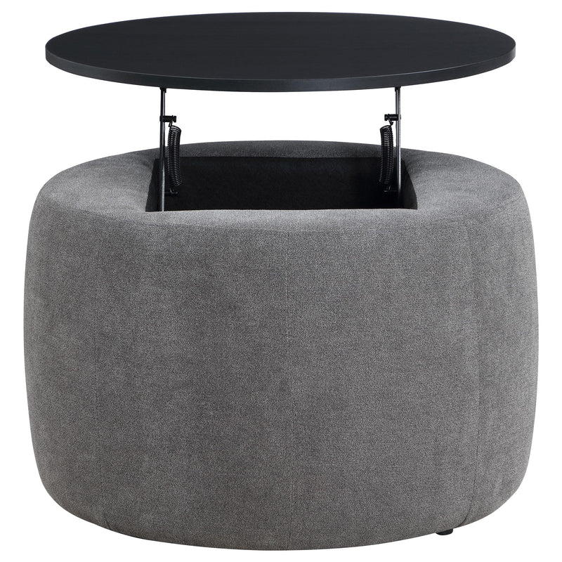  Coaster Furniture Tesoro 910147 Round Upholstered Lift Top Storage - Ottoman Grey IMAGE 3