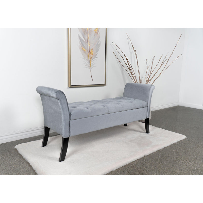 Coaster Furniture Farrah 910239 Velvet Upholstered Rolled Arm Storage Bench - Silver IMAGE 2