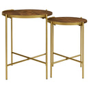  Coaster Furniture Malka 936168 2-piece Round Wood Nesting Table - Dark Brown and Gold IMAGE 4