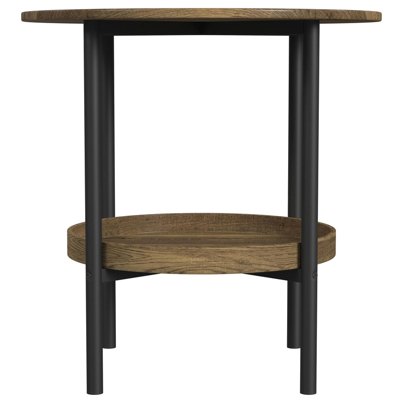 Coaster Furniture Delfin 721617 Round Glass Top Side End Table - Black and Brown IMAGE 2