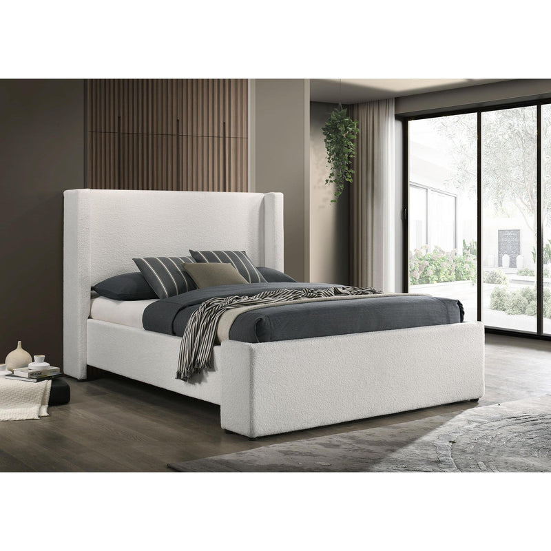  Coaster Furniture Alamosa 310078Q Boucle Upholstered Queen Wingback Bed - White IMAGE 2