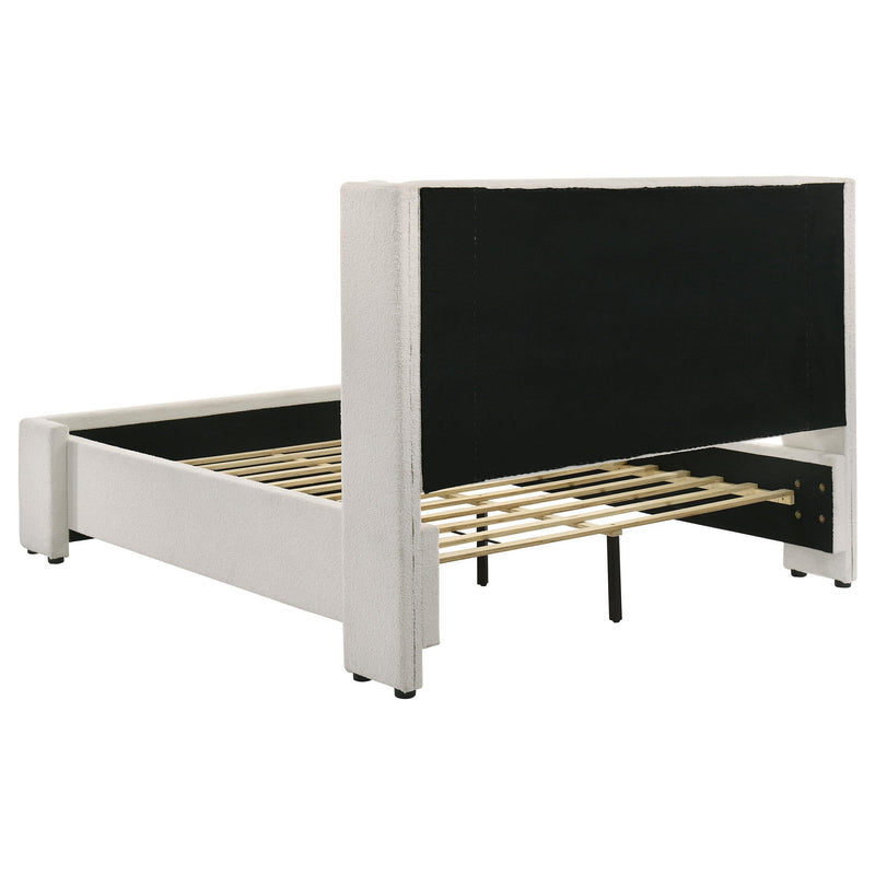 Coaster Furniture Alamosa 310078Q Boucle Upholstered Queen Wingback Bed - White IMAGE 4