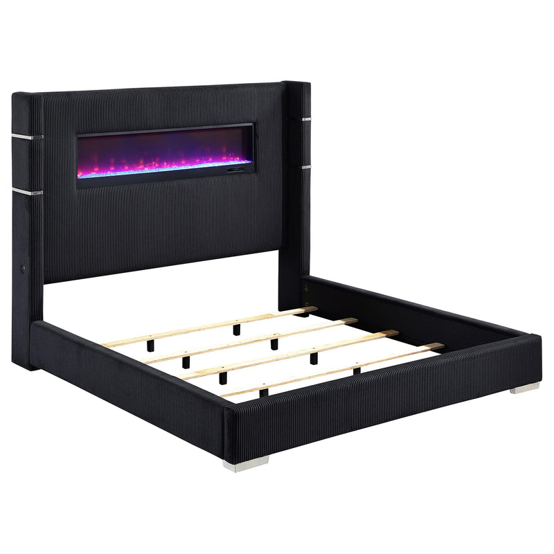  Coaster Furniture Tisdall 306031KE Upholstered Eastern King Flame Visualizer Bed - Black IMAGE 2
