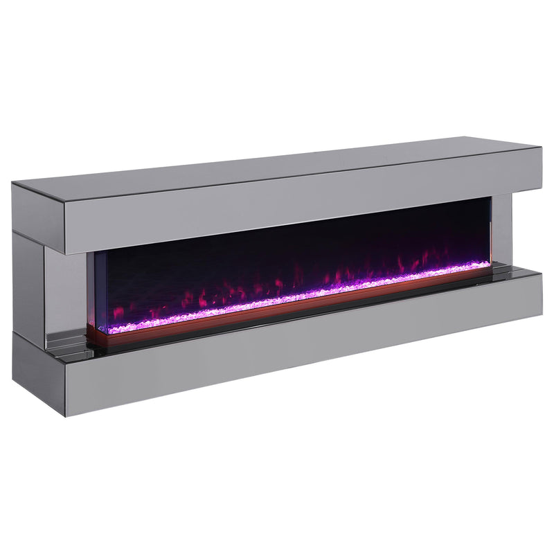Coaster Furniture Vallerie 710021 71" TV Stand with Visual Flame Box - Grey Mirror IMAGE 2