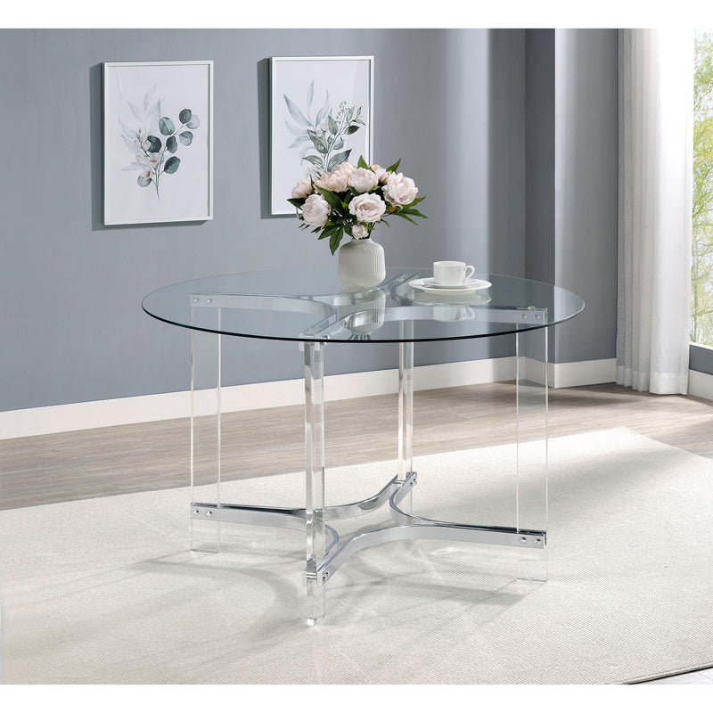  Coaster Furniture Keeling 108501 47-inch Round Glass Top Acrylic Dining Table - Chrome IMAGE 2