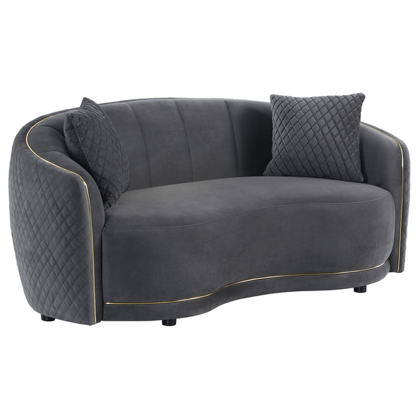  Coaster Furniture Brookside 504845 Velvet Upholstered Curved Loveseat - Dark Grey IMAGE 1