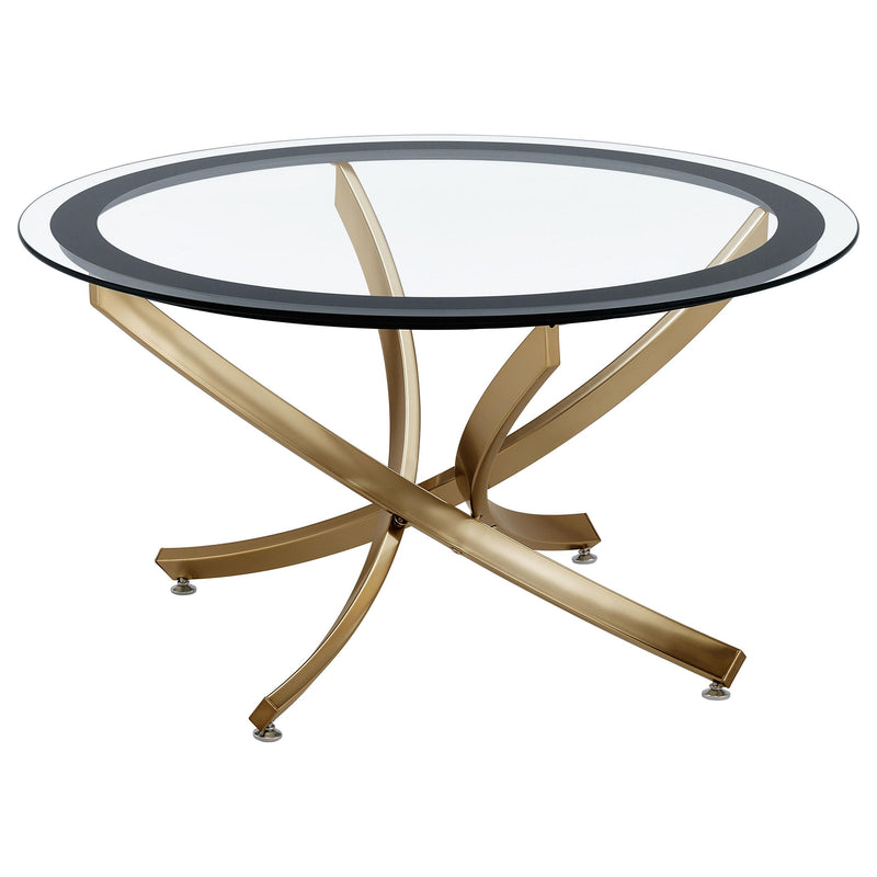  Coaster Furniture Brooke 707888 Round Glass Top Coffee Table Metal Base - Brass IMAGE 2