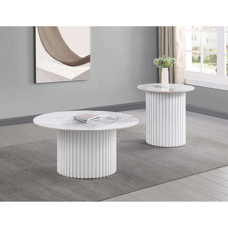 Coaster Furniture Rowena 708338 Round Sintered Stone Coffee Table - White Faux Marble IMAGE 3