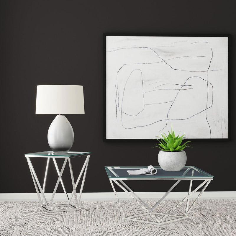 Coaster Furniture Brittania 709737 Square Glass Top Geometric End Table - Nickel IMAGE 7