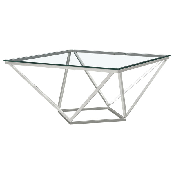  Coaster Furniture Brittania 709738 Square Glass Top Geometric Coffee Table - Nickel IMAGE 1